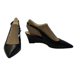 Kelly & Katie Black Adjustable Sling Back Pointed Toe Wedge 2.5" Heel EUC 10M
